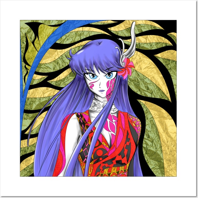 saori kido the athena goddess in totonac cloth ecopop Wall Art by jorge_lebeau